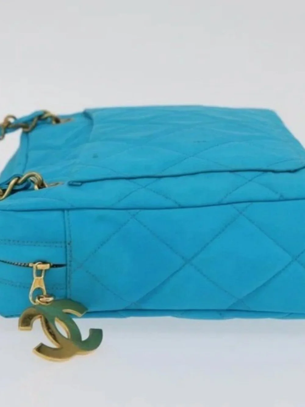CHANEL Matelasse Chain Shoulder Bag Nylon Blue Gold CC Auth 181801SV
